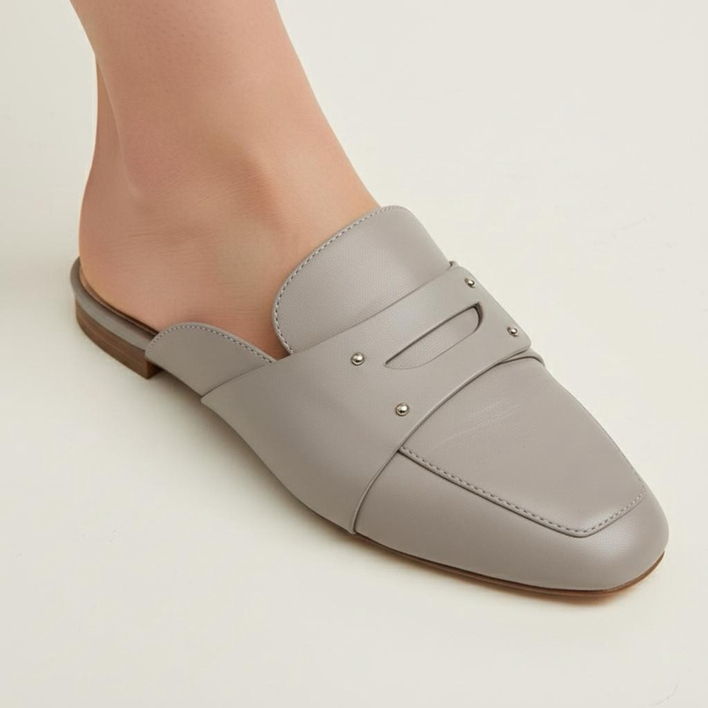 Louise et Cie LO-CHARRIET Light Gray Leather Loafer Mules Minimalist - Size 8M - Picture 2 of 10